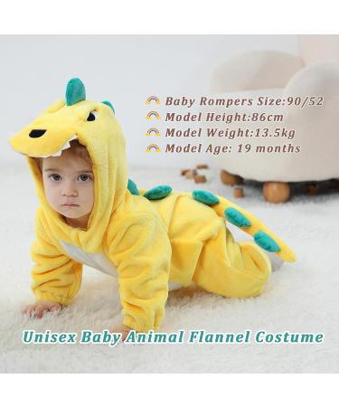 Doladola Baby Hooded Yellow Dinosaur Onesie | Infant Pajamas Romper 0-3 Months - Buy Online on GoSupps.com
