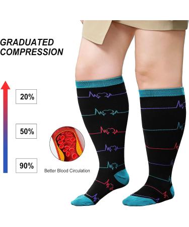 Plus Size Compression Sock For Men and Women: Graduated Compression Stockings for Support Flight Travel Running Pregnancy Sports Edema Nurses Athletic 20-30 mmHg 1Pairs Electrocardiogram 3XL - Buy Online on GoSupps.com