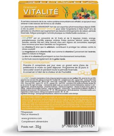 GRANIONS Vitality - 30 Tablets 15 Days - Oxxynea Patented Complex - Royal Jelly Acerola Vitamins of Group B Vitamin E Vitamin D3 Trace Elements - Passenger Fatigue - French Brand - Buy Online on GoSupps.com