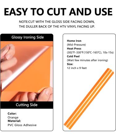 FUNKAKA Orange HTV Vinyl Roll 12 x 9' - Easy Weed & Cut Heat Transfer Vinyl for T-Shirt Design - Buy Online on GoSupps.com