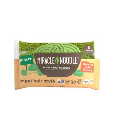 Miracle Noodle Spinach Angel Hair Pasta - Plant Based Shirataki Noodles, Keto, Vegan, Gluten-Free, Low Carb, Paleo, 0 Calories, Soy Free, Non-GMO - Perfect for Your Keto Diet - 7 oz (Pack of 6)