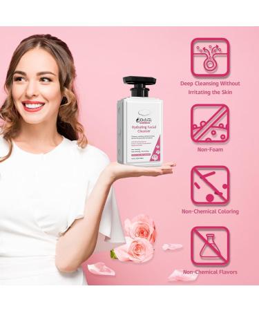 Rose Non-Foaming Hydrating Facial Cleanser with Ceramides - 16 FL OZ | Gentle Makeup Remover for Women | Family-Friendly Hydration & Purification - Buy Online on GoSupps.com