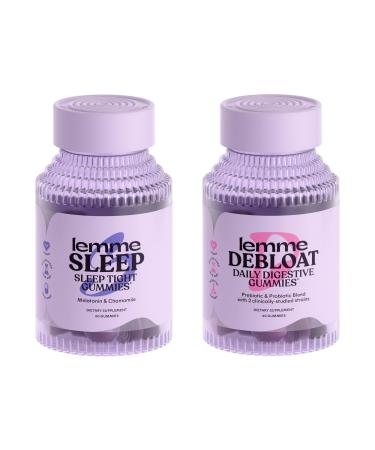 Lemme Sleep & Debloat Bundle - Sleep Gummies a Drug-Free Nighttime Aid & Debloat Gummies for Digestive & Gut Health Probiotics & Prebiotics - Gluten Free Gelatin Free Non-GMO - 60 Ct. Each