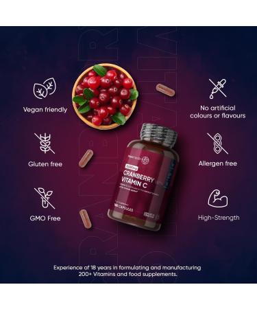 Cranberry Capsules 50000mg - 180 Vegan Capsules with Vitamin C | High Strength Concentrated Supplement for Women & Men - Made in the UK - Buy Online on GoSupps.com