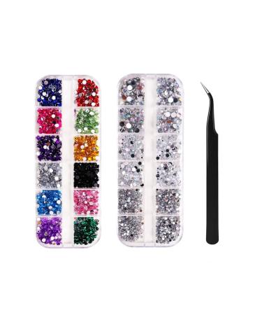 Pkouocry Rhinestone Nail Art for Nail Art 2800 Pieces Mix Sizes AB Rhinestone Gems Nail Art and Rhinestones for Nails/Clothes/Face/Crafts with Pick-Up Clip (2800)