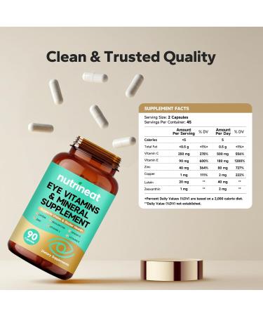 NutriNeat Lutein Eye Vitamins Supplement (90 Capsules) Luteins for Eyes with Vitamin C & E Zinc & Copper Lutein and Zeaxanthin Supplements for Men & Women Dietary Supplements Support Eye Health - Buy Online on GoSupps.com