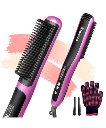 Straightening Comb for Hair Electric - 2-in-1 Hot Brush Hair Straightener Ceramic Fast Heating Hair Straightener Brush with Auto-Off & Anti Scald Straightener Brush Thick Hair for Home, Salon, Travel