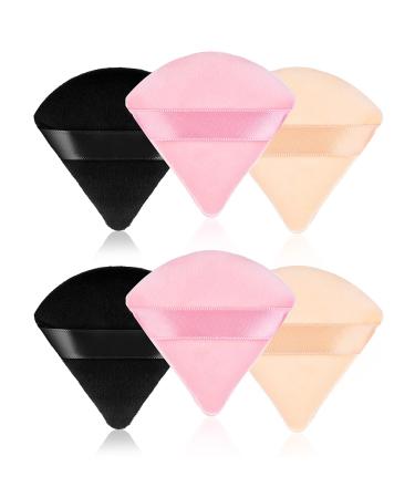 WLLHYF 6PCS Triangle Powder Puff Face Cosmetic Powder Puffs Velour Soft Triangle Makeup Puff Wet Dry Makeup Foundation Sponges for Face Contouring Under Eyes and Corners Beauty Makeup Tools black/pink/skin color-6pcs