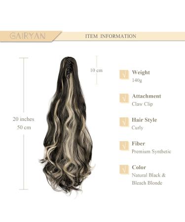 Gairyan 50cm Claw Clip Ponytail Extensions - Long Curly Synthetic Hair for Women | Black & Bleach Options - Buy Online on GoSupps.com