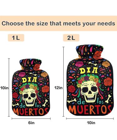 Naanle Dia de los Muertos Hot Water Bottle with Cover | 1L Transparent Hot Water Bottle for Pain Relief & Heat Therapy | Ideal for Hands & Feet - Buy Online on GoSupps.com