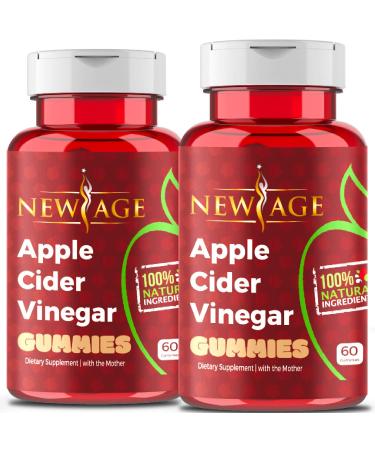 NEW AGE Apple Cider Vinegar Gummies 2-Pack - 120 Count - Immunity & Detox - with The Mother Gluten-Free Vegan Vitamin B9 B12 Pomegrantate Beetroot (2 Pack 120 Count) 60 Count (Pack of 2)