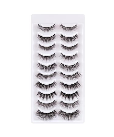 EARLLER 10 Pairs False Eyelashes Pack 10 Styles of Mixed Mink Lashes Reusable Handmade Makeup Lashes Set Including 3D and 5D Natural Look Short and Long Lashes - Need Glue