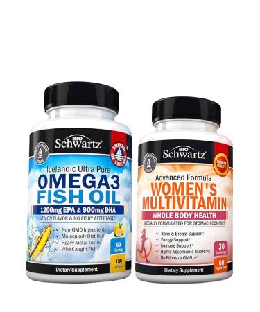 Daily Multivitamin for Women Capsules (1 Month Supply) Plus Triple Strength Omega 3 Fish Oil Softgels (2 Month Supply)