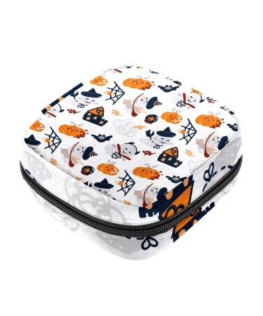 Halloween Pattern Sanitary Napkin Storage Bag Feminine Product Pouches Portable Period Kit Bag Menstruation First Period Bag for Women Teen Girls Ladies Menstrual Cup Pouch Tampon Bags Color 7