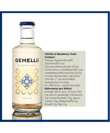 GEMELLii Blueberry Tonic Water - 4x200ml Bottles | Natural Ingredients | Sweetened with Agave Syrup | Made in Italy - Buy Online on GoSupps.com