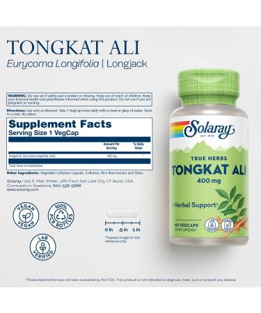 Solaray Tongkat Ali 400 mg - 60 VegCaps | Boost Energy & Vitality - Buy Online on GoSupps.com