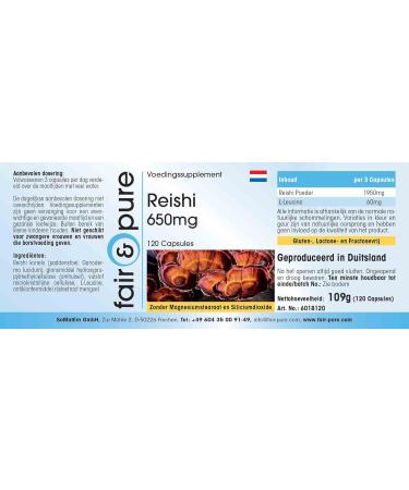 Fair & Pure - Reishi 650mg - vital mushroom - with polysaccharides beta-glucans and triterpenes - vegan - 120 Capsules - Buy Online on GoSupps.com