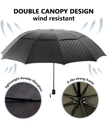 Satol 62 Inch Black Golf Umbrella - Automatic Windproof Double Canopy, UPF 50+ Sun & Rain Protection - Portable & Compact Umbrella for Travel (Checkered) - Buy Online on GoSupps.com