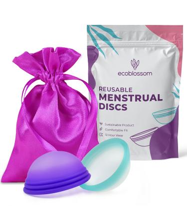 Ecoblossom Menstrual Disc - Set of 2 Reusable Period Discs - Premium Design with Soft, Flexible, Medical-Grade Silicone + 1 Storage Bag (2 Small Discs) Small (Pack of 2)