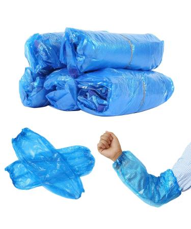STGOOD Disposable PE Sleeves Covers 100PCS Transparent Blue Waterproof Arm Protectors 15.7 Inches