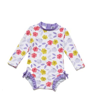 BONVERANO Baby Girls Swimsuit Toddler Bathing Suit Long-Sleeve Zipper One Piece Swimwear with UPF 50+ Sun Protection 18-24 Months Purple