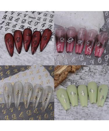 Buy 3D English Alphabet Number Nail Stickers - 8 Sheets Self-Adhesive Nail Decals in Black White Gold & Silver | DIY Nail Art for Women - Buy Online on GoSupps.com
