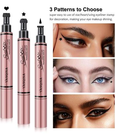 FITDON 3PCS Double-sided Liquid Eyeliner Stamp Waterproof Smudge-proof Long Lasting Wing Eye Liner Star Heart Seal Stamp Makeup Tool 1 count (Pack of 3) - Buy Online on GoSupps.com