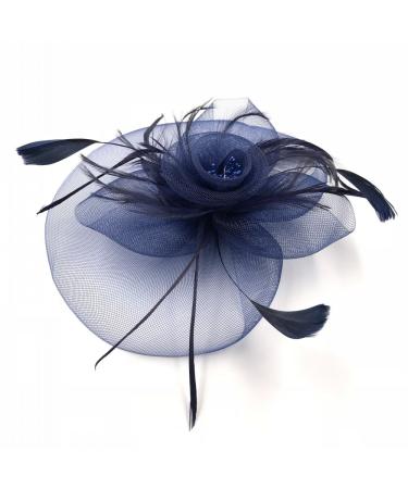 JZK Dark Blue Vintage Fascinator | Elegant Flower Headpiece with Veil & Clip for Weddings & Cocktail Parties - Buy Online on GoSupps.com
