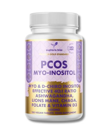 Myo-Inositol & D-Chiro Inositol 40:1 Blend Capsule Vitamin D3 Lions Chaga Ashwagandha Folate PCOS Support Supplement Hormonal Balance Healthy Ovarian Function Support for Women 120 Caps