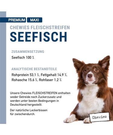 Chewies 100% Sea Fish Maxi Dog Treats - Air-Dried Grain-Free Fish Stripes (150g) - Natural Lizard Flavor - Ideal for Dogs - Buy Online on GoSupps.com