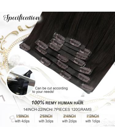 Moresoo Seamless Clip in Human Hair Extensions Darkest Brown #2 - 16 inch 120g Remy Hair 7pcs Set - Buy Online on GoSupps.com