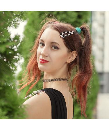 18 Piece Black White Checkerboard Hair Barrettes Set for Women and Girls - Elegant Geometric Hair Clips - Vintage Hair Accessories - Black White Plaid Glitter Hair Pins - Buy Online on GoSupps.com