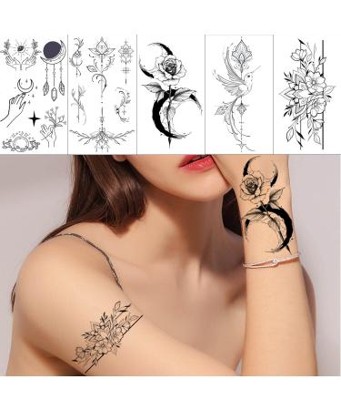 20 Sheets Black Tiny Temporary Tattoo Stickers for Men Women - Moon Butterfly Bird Flower Designs - Waterproof Body Art for Arm Neck Shoulder - Buy Online on GoSupps.com