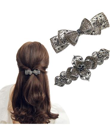 Rhinestone Pearl Hair Clips Antique Crystal Barrette Silver Flower Leafy Pins Elegant Jewelry Hair Decorations Accessories Head Pieces For Women Bridal Wedding Gift A-4