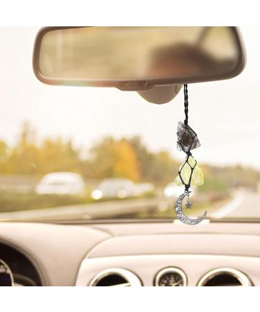 BOHO GARDEN Hanging Car Charm - Smoky Quartz & Citrine | Healing Crystal Rearview Mirror Decorations for Grounding Protection Joy & Abundance - Buy Online on GoSupps.com
