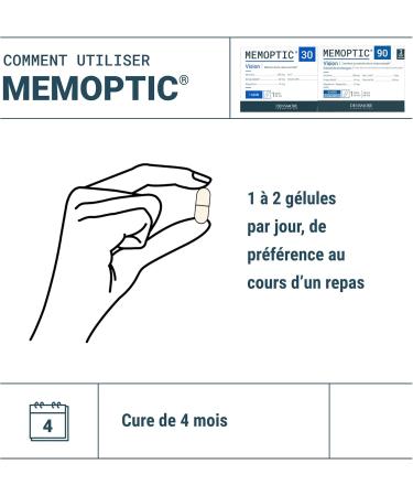 Densmore - 4-month course - MEMOPTIC - Memory and Vision Food Supplement based on Citicoline - Ginkgo biloba - Magnesium - Vitamin B5 - Zinc - 120 capsules - Made in France - Buy Online on GoSupps.com