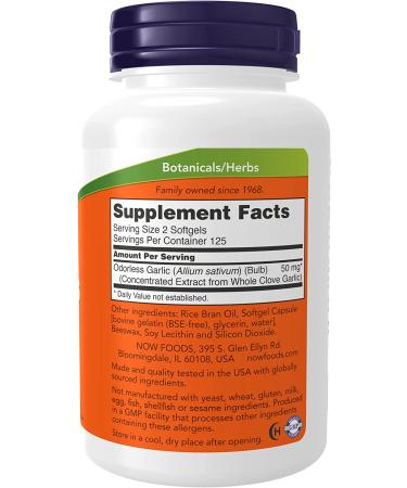 Now Foods Odorless Garlic Extract 250 Softgels - Premium Health Supplement - Buy Online on GoSupps.com