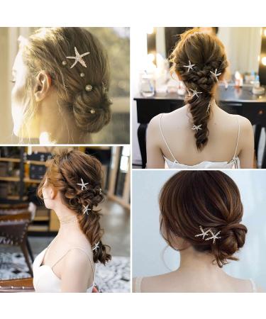 4 Starfish Hair Clips 2 Flower Hair Clips Wedding Accessories Diamond Hair Clips Elegant Non-Slip Hair Accessories for Girls Flower Girl - Buy Online on GoSupps.com