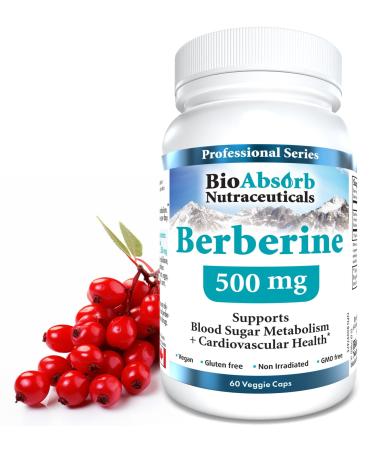 Berberine 500mg Supplement 97% Tested Purity Berberine Supplements Sourced From Non-GMO Berberis Aristata (60 Veggie Caps of Berberine HCL) 60 count (Pack of 1)