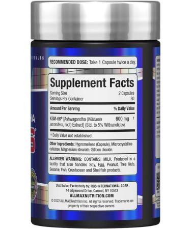 ALLMAX Essentials Ashwagandha KSM-66 (60 Veggie Caps) - Increase Muscle Strength & Recovery - Non-GMO Gluten Free - 30 Servings - Buy Online on GoSupps.com