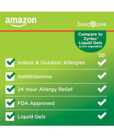 Amazon Basic Care Cetirizine Hydrochloride 10mg All Day Allergy Relief Liquid Gels - 40 Count - Buy Online on GoSupps.com