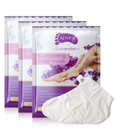 Aliver Natural Lavender Exfoliating Foot Peel Mask Foot Skin Repair Socks for Dry Aging Cracked Heels 3 Pairs