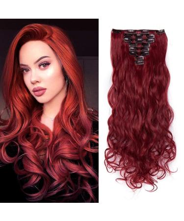 Silk-co Hairpiece Extensions Clip in Hair Extension Long Curly Wavy 8 Pcs Full Head 18 Clips Synthetic Heat Resistant 24 inch Maroon&Dark Red 24 Inch Curly #Maroon&Dark Red-2