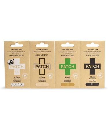 PATCH Eco-Friendly On The Go Sampler Pack Bamboo Bandages Hypoallergenic Latex Free Plastic Free Zero Waste 100% Compostable-For Sensitive Skin-Coconut Oil Activated Charcoal Aloe Vera Natural 16ct - Buy Online on GoSupps.com