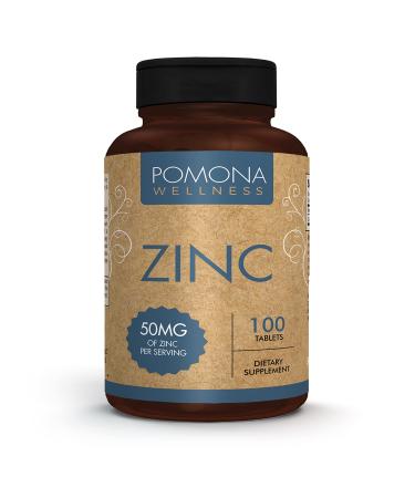 Pomona Wellness Zinc Supplements For Adults 50mg Skin Health And Immune Support Easy To Swallow For Antioxidant And Overall Health Vegan Non-GMO 100 Tablets