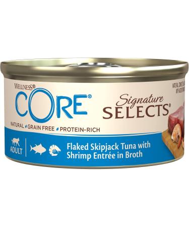 Wellness Core Signature Selects Cat Food in Broth - Grain-Free High Meat Content Flaked Bonito & Shrimp 24 x 79g - Premium Wet Cat Food - Buy Online on GoSupps.com