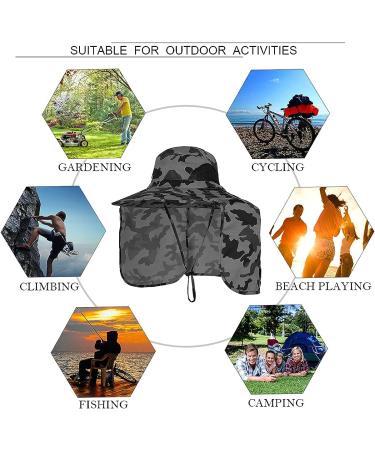Sun Blocker Hat with Neck Flap for Outdoor Protection - Dark Grey Camo - Buy Online on GoSupps.com