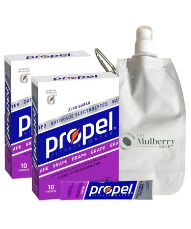 Powder Drink Mix Packets Grape Flavor 2 Pack Bundle Includes Propel With Vitamin Electrolyte And Zero Sugar With 16.9 OZ Collapsible Water Bottle For Sports Hydration By The Mulberry Shop