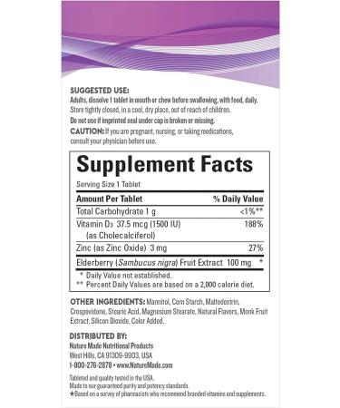 Nature Made Wellblends Elderberry with ImmuneCare - 30 Fast Dissolve Tablets with Vitamin D3, Zinc, and Elderberry Flavor - Buy Online on GoSupps.com