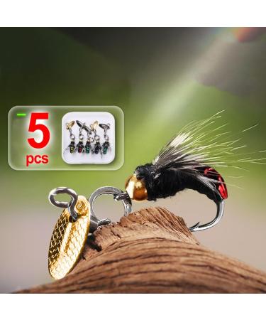 Realistic Flies for Fly Fishing 5-Piece Artificial Bait Set with Hooks | Dry Fly Fishing Accessories Kit for Perch Salmon & Trout - Includes Suitcase Box - Buy Online on GoSupps.com